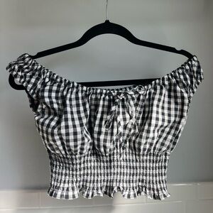 John Galt Gingham Off-Shoulder Top